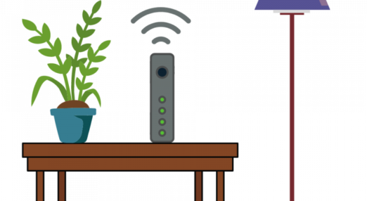 Graphic of wifi modem on a side table.