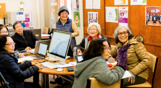Group of older learners from Indochinese Elderly Refugees Association during a class.