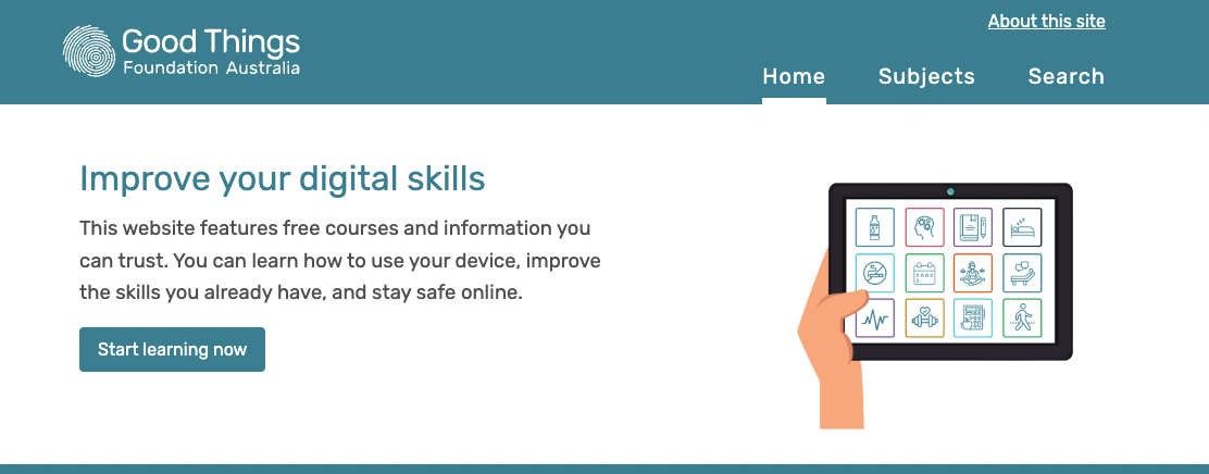 Screenshot of Good Things Learning website homepage