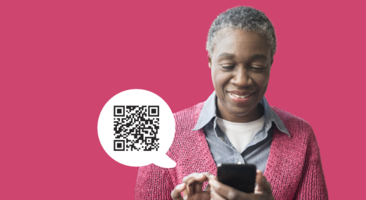Older woman using QR code