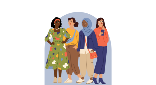 Four young diverse women illustration